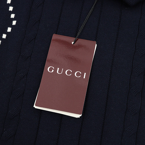 Gucci Double G GG Intarsia Cotton Knit Polo Sweater 2026