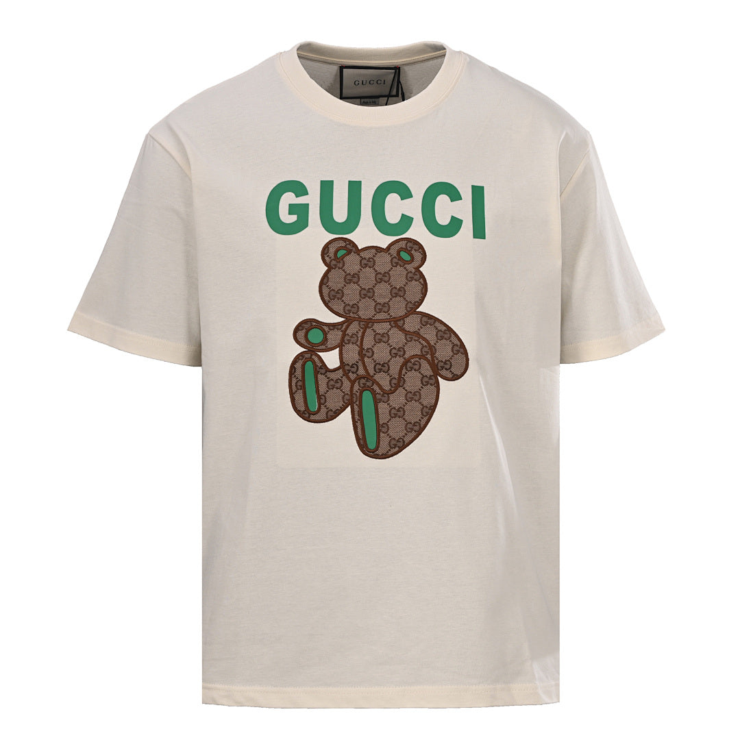 Gucci GG Monogram Bear Embroidery Appliqué Cotton T-Shirt 2026