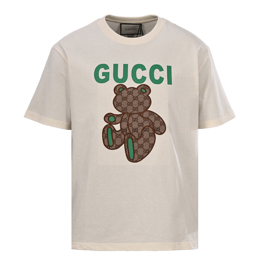 Gucci GG Monogram Bear Embroidery Appliqué Cotton T-Shirt 2026