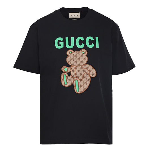 Gucci GG Monogram Bear Embroidery Appliqué Cotton T-Shirt 2026