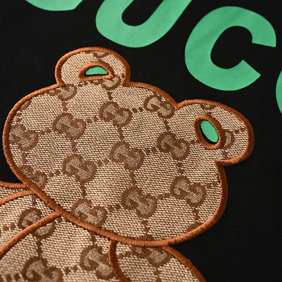 Gucci GG Monogram Bear Embroidery Appliqué Cotton T-Shirt 2026