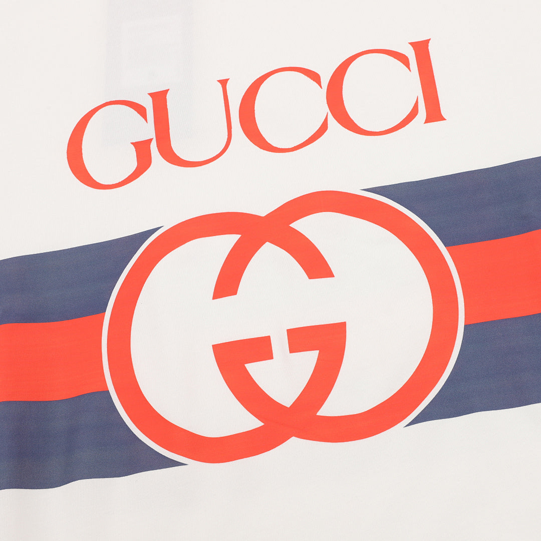 Gucci Blue & Red Stripe Interlocking Logo Print Cotton T-Shirt 2026