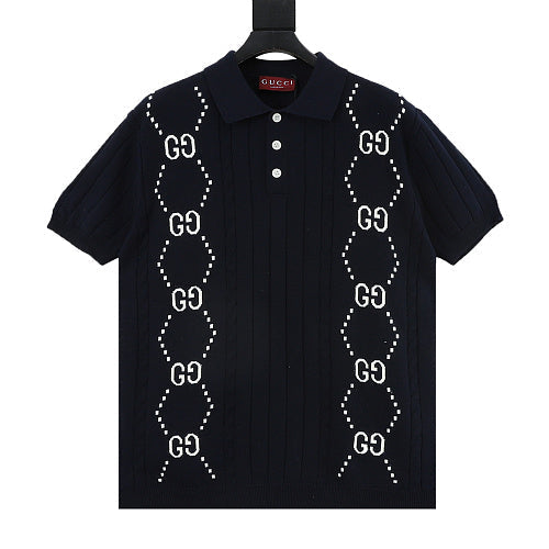 Gucci Double G GG Intarsia Cotton Knit Polo Sweater 2026