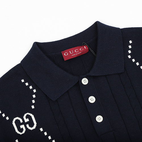 Gucci Double G GG Intarsia Cotton Knit Polo Sweater 2026