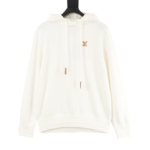 Louis Vuitton Leather Logo-Patch Knit Hooded Sweater